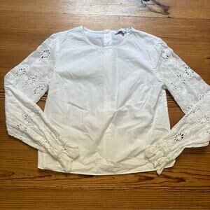 English Factory white long sleeve eyelet cotton blouse SIZE S‎